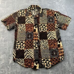 Vintage Caliche Shirt Size Large Made In USA All Over Animal Print Leopard Zebra
